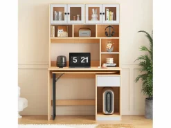 Hauss Spole Escritorio de esquina extensible con tablero giratorio, gran espacio de almacenamiento integrado, en MDF natural claro - 110x55x180cm Color natural claro Hot