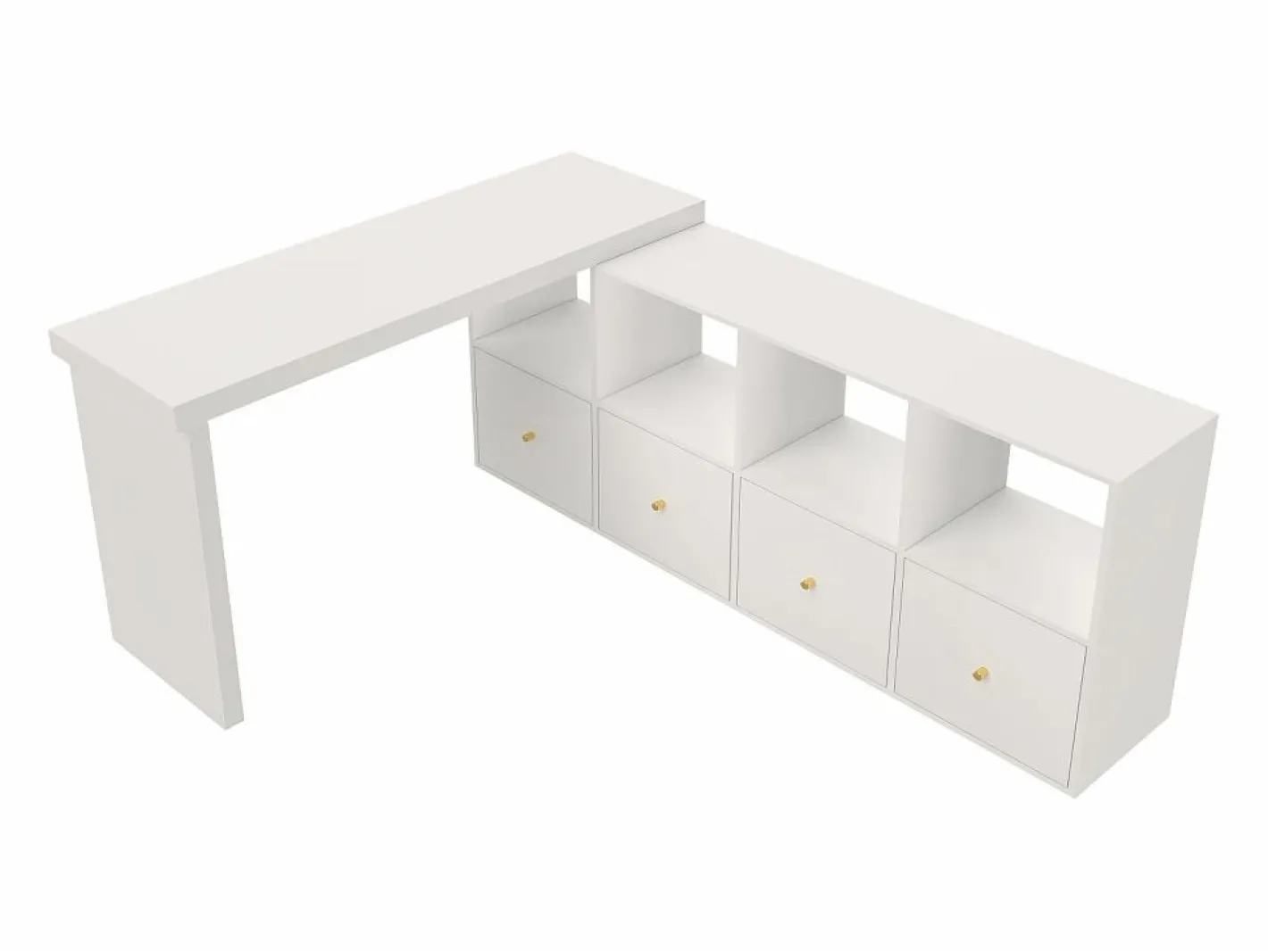 ModernLuxe Escritorio de esquina giratorio - 4 compartimentos y 4 cajones - Tablero giratorio a 360° - Tablero y patas reforzados - MDF - Blanco