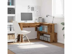Clicnbuy Escritorio de esquina madera contrachapada madera envejecida Marru00f3n Best