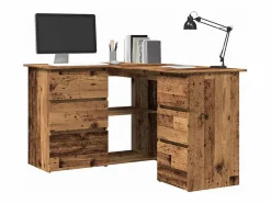 Clicnbuy Escritorio de esquina madera contrachapada madera envejecida Marru00f3n Best
