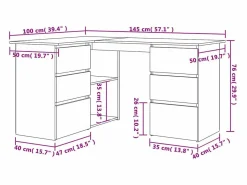 Escritorio Rinconero|Escritorio Tradicional|Escritorio de esquina 145x100x76 cm Madera de ingeniería