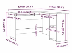 Clicnbuy Escritorio de Esquina Roble 120 x 140 x 75 cm Negro Discount