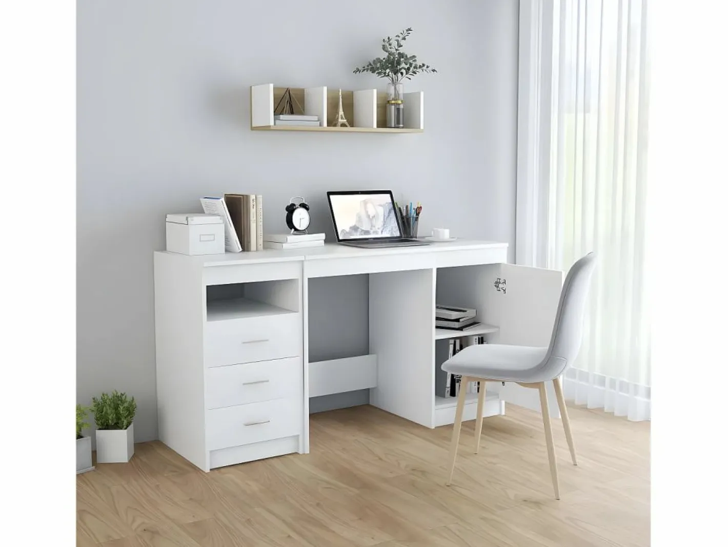 Clicnbuy Escritorio de madera contrachapada 140x50x76 cm Blanco Hot