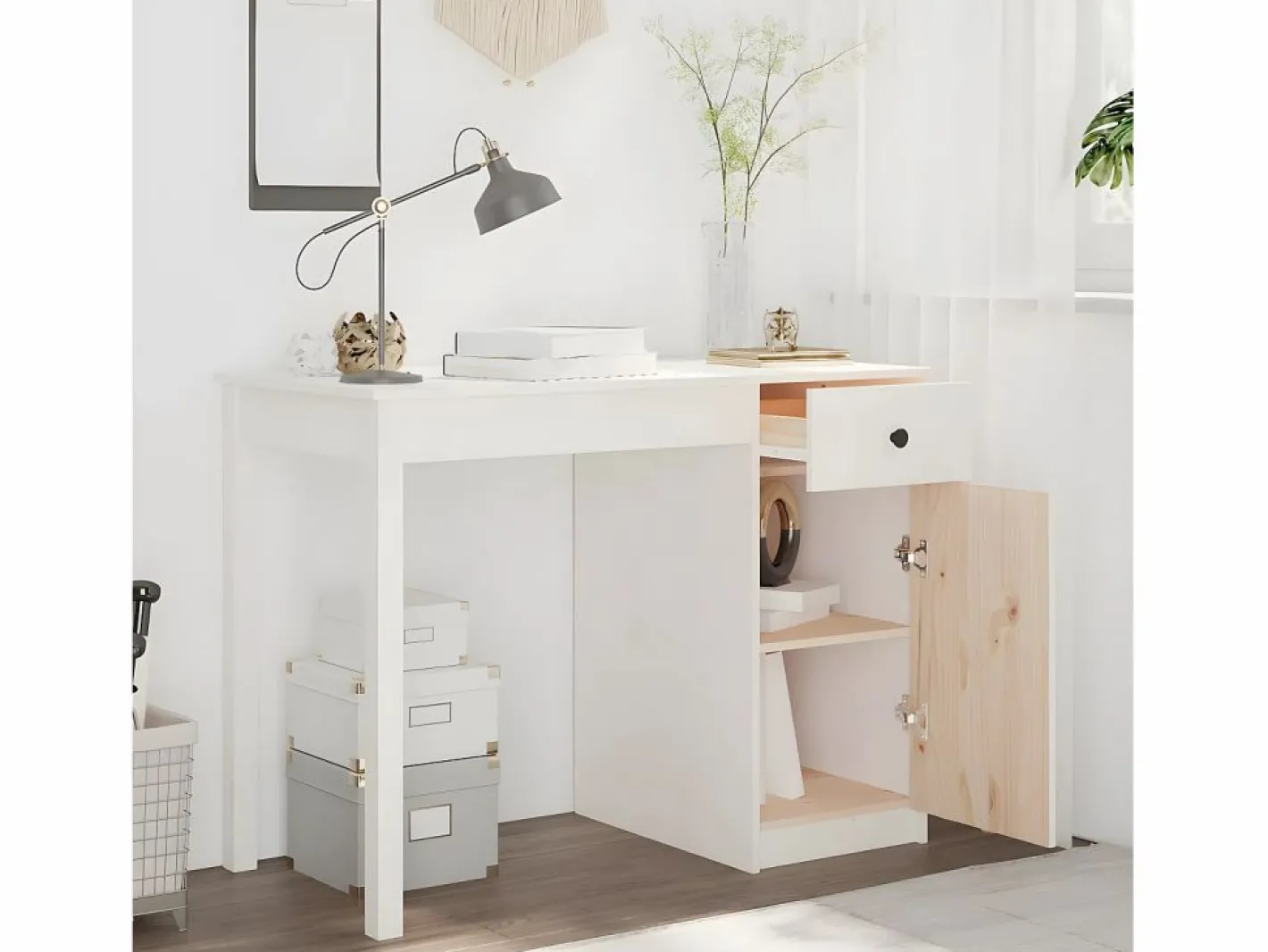 Clicnbuy Escritorio de madera maciza de pino 100x50x75 cm Blanco Best