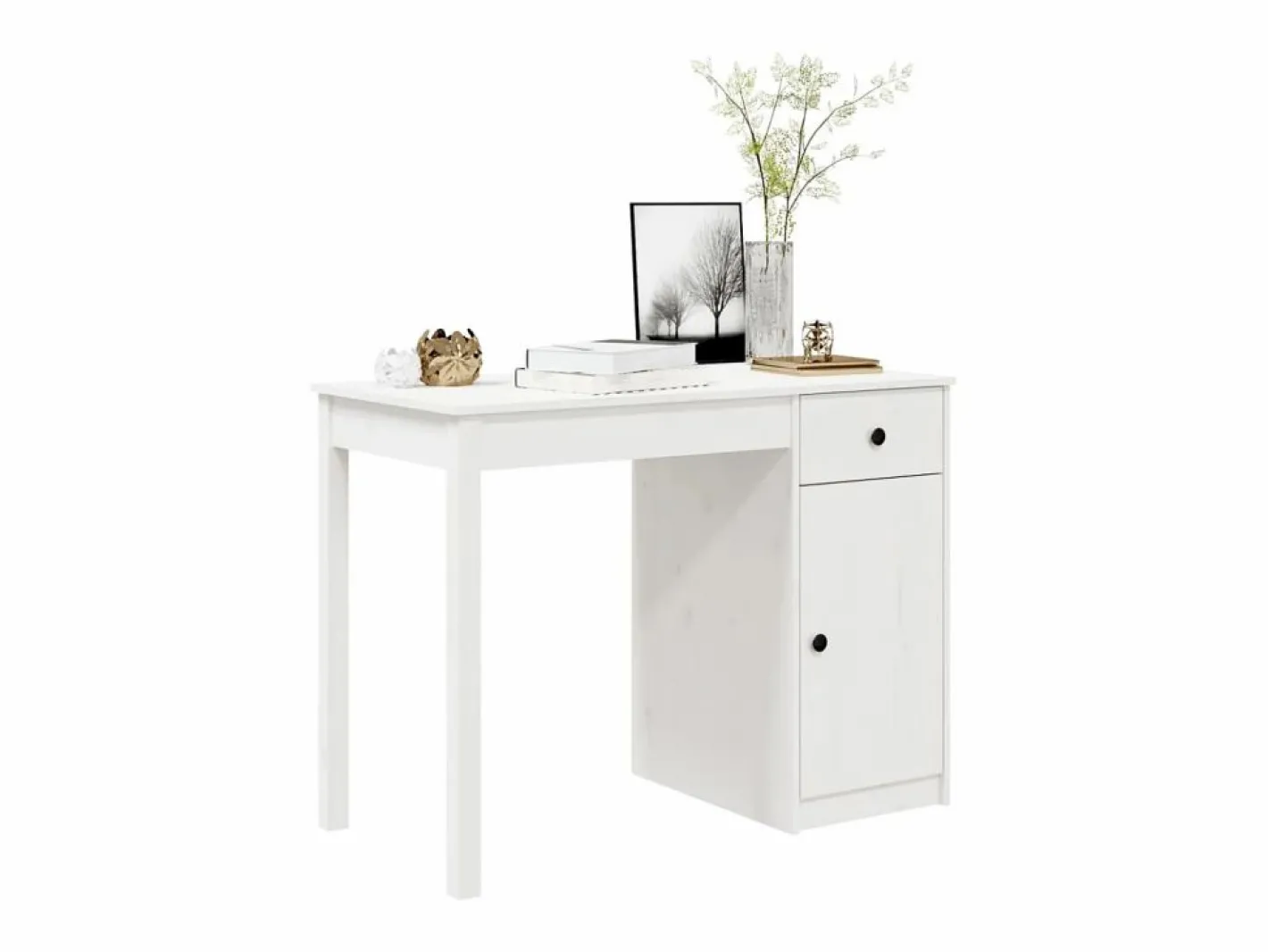 Clicnbuy Escritorio de madera maciza de pino 100x50x75 cm Blanco Best
