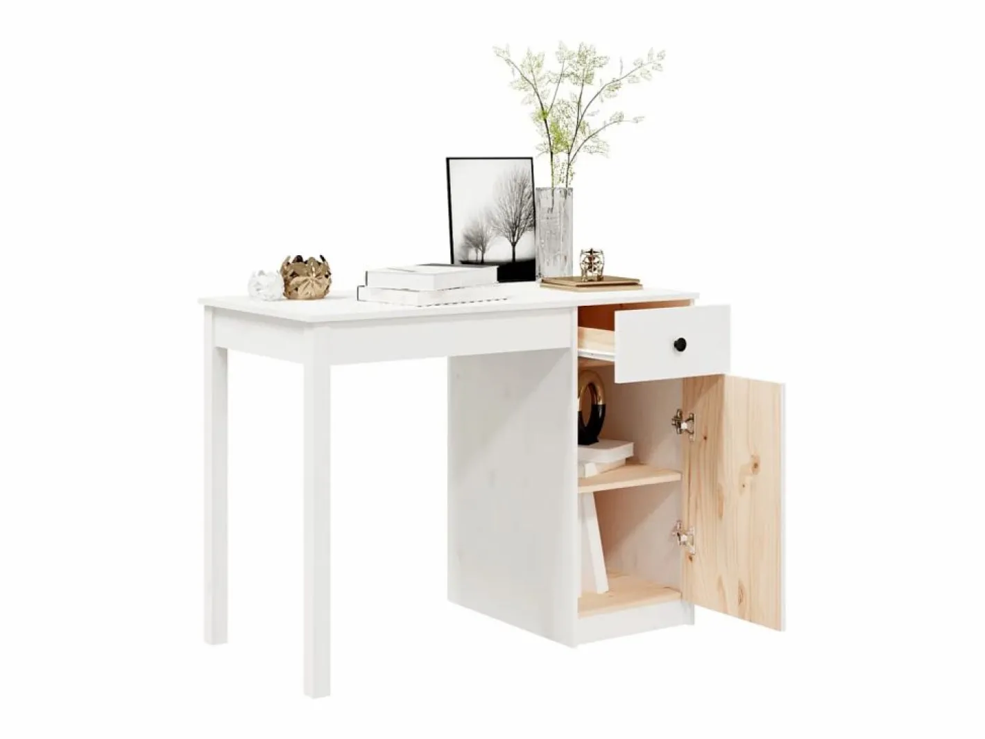 Clicnbuy Escritorio de madera maciza de pino 100x50x75 cm Blanco Best
