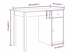 Clicnbuy Escritorio de madera maciza de pino 100x50x75 cm Blanco Best