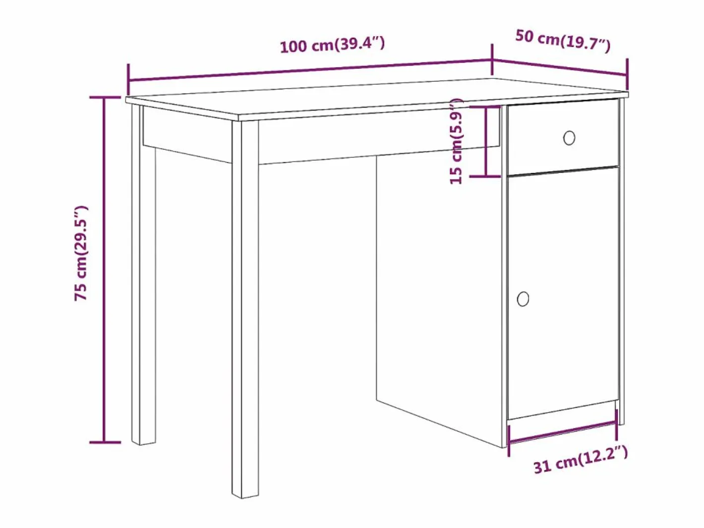 Clicnbuy Escritorio de madera maciza de pino 100x50x75 cm Blanco Best