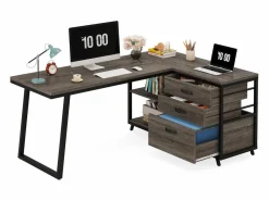 Tribesigns Mesa De Ordenador|Escritorio de oficina en forma de L, escritorio de computadora de esquina reversible con 3 cajones para archivos