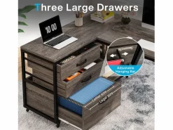 Tribesigns Mesa De Ordenador|Escritorio de oficina en forma de L, escritorio de computadora de esquina reversible con 3 cajones para archivos