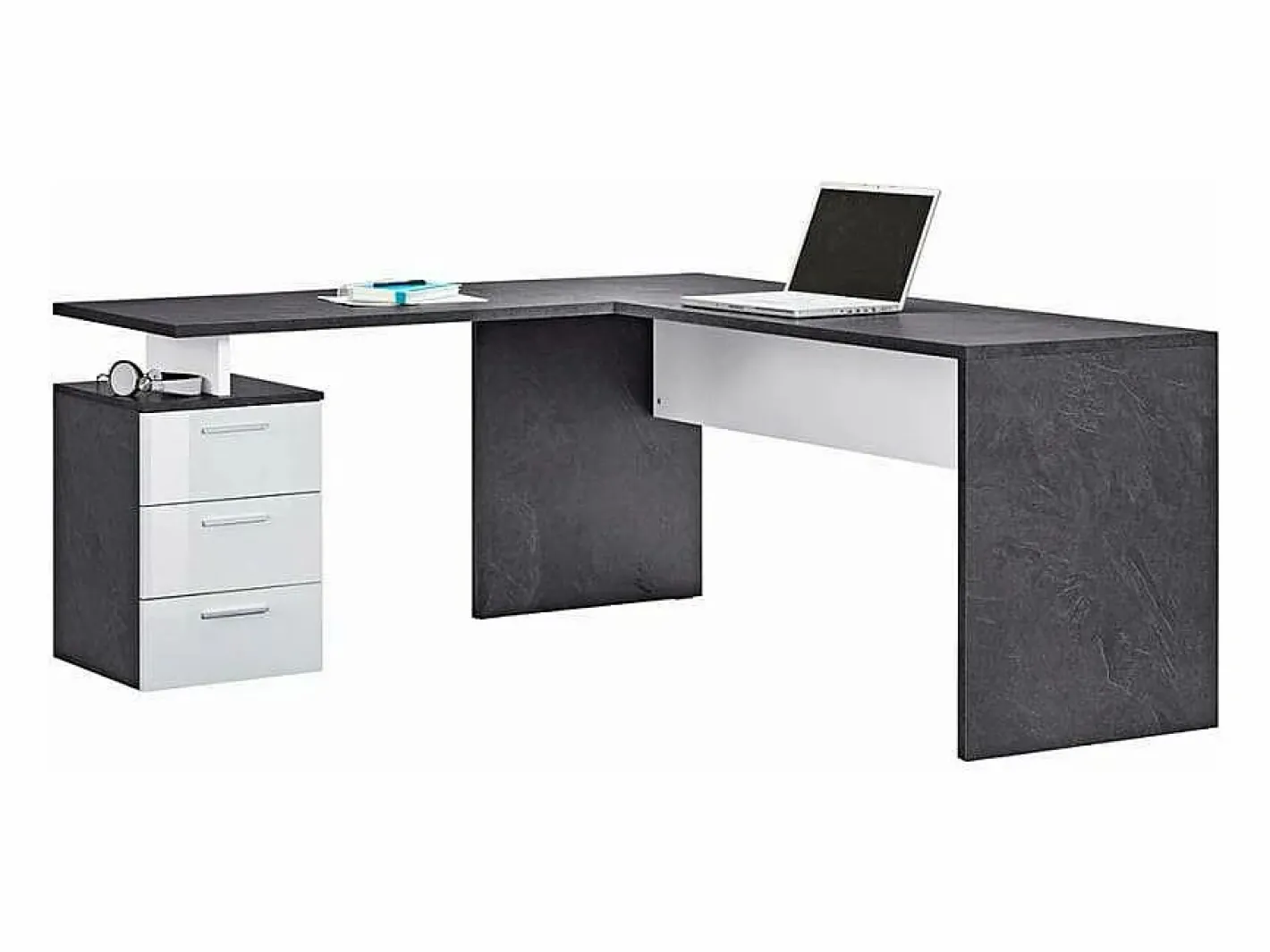 Web furniture Escritorio Rinconero|Escritorio de oficina moderno con cómoda de 3 cajones New Selina Report 180x160 cm