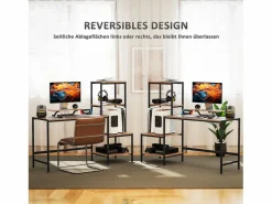 Escritorio de ordenador con estantes, soporte para monitor, cajón y soporte para impresora, MDF, marrón (150x48x125 cm)^ Online