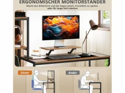 Escritorio de ordenador con estantes, soporte para monitor, cajón y soporte para impresora, MDF, marrón (150x48x125 cm)^ Online