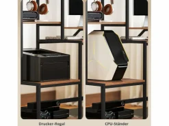 Escritorio de ordenador con estantes, soporte para monitor, cajón y soporte para impresora, MDF, marrón (150x48x125 cm)^ Online