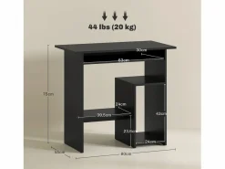 Mesa Gaming|Escritorio de ordenador con estantes abiertos y espacio de almacenamiento, mesa de trabajo, para oficina o dormitorio, madera contrachapada, (80x45x75 cm)
