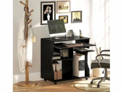 Escritorio de ordenador móvil, con bandeja para teclado, 3 estantes, acero, (80x48x75 cm) Negro Online