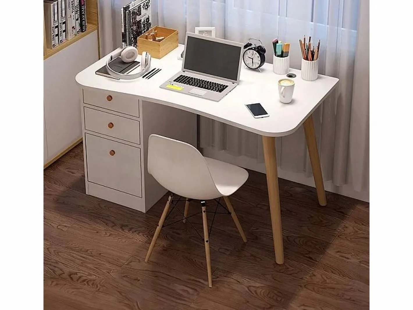 Escritorio de ordenador para el hogar o la oficina con cajones s mesa de 100 cm loft estilo escandinavo Blanco Outlet