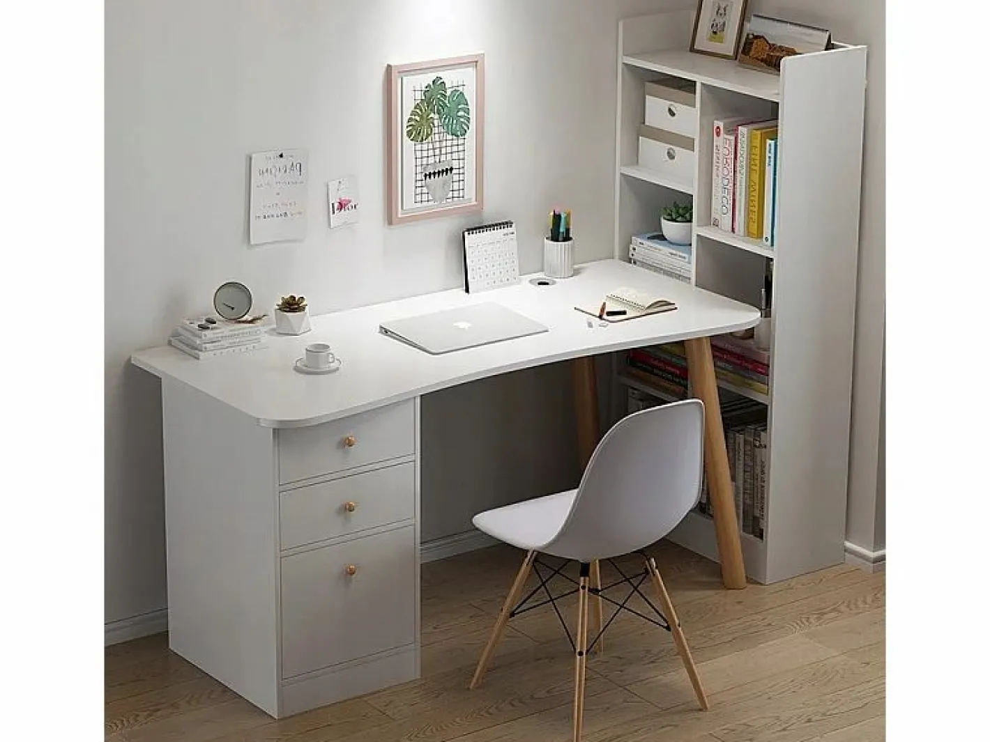 Escritorio de ordenador para el hogar o la oficina con cajones s mesa de 100 cm loft estilo escandinavo Blanco Outlet