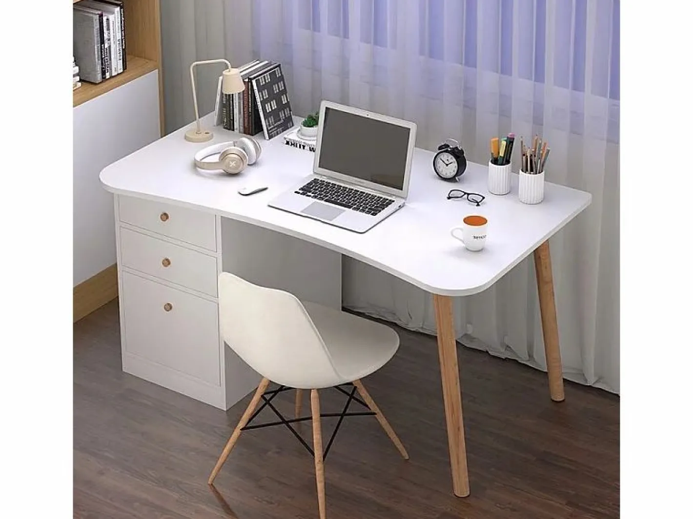 Escritorio de ordenador para el hogar o la oficina con cajones s mesa de 100 cm loft estilo escandinavo Blanco Outlet