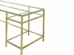 Vente-unique Escritorio design con 2 estanterías de cristal templado y acero dorado - TIZIO Transparente / Dorado Outlet