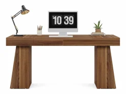 Tribesigns Escritorio ejecutivo de 140 cm, escritorio de oficina doméstica de estilo moderno del siglo XX con base de doble trapecio Marru00f3n