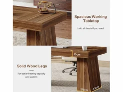 Tribesigns Escritorio ejecutivo de 140 cm, escritorio de oficina doméstica de estilo moderno del siglo XX con base de doble trapecio Marru00f3n