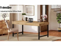 Tribesigns Escritorio ejecutivo industrial de 140 cm para oficina en casa, escritorio de computadora portátil rústico y sencillo Marru00f3n Discount