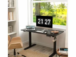 Escritorio eléctrico de pie y sentado, anticolisión y antisobrecalentamiento, paneles de MDF, (140x70x72-116 cm) Negro Best