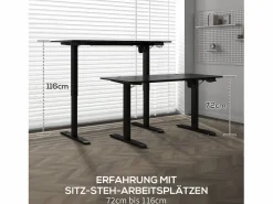 Escritorio eléctrico de pie y sentado, anticolisión y antisobrecalentamiento, paneles de MDF, (140x70x72-116 cm) Negro Best