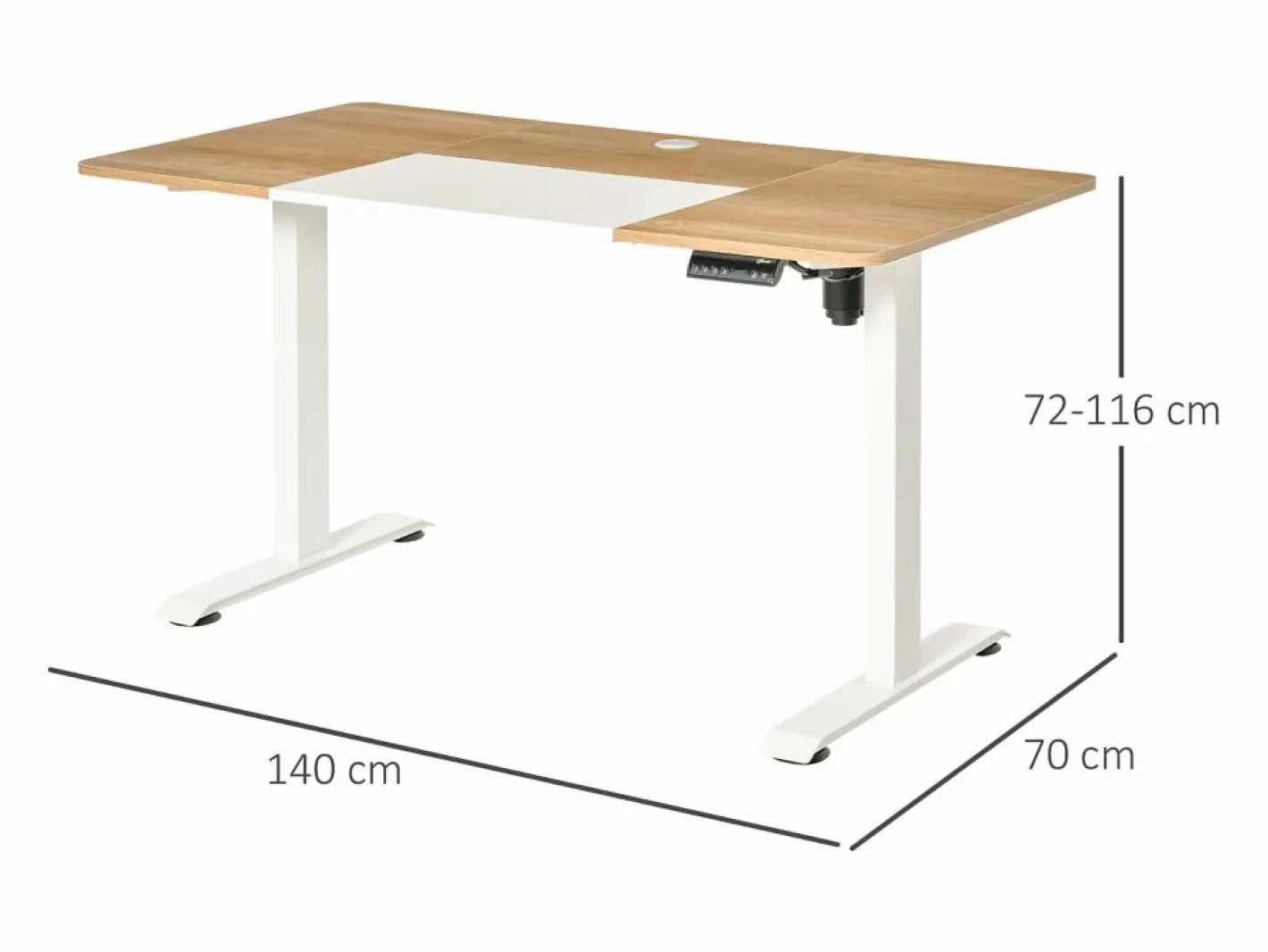 Escritorio eléctrico regulable en altura, estructura de metal, y madera natural (140x70x72-116cm)^ Sale