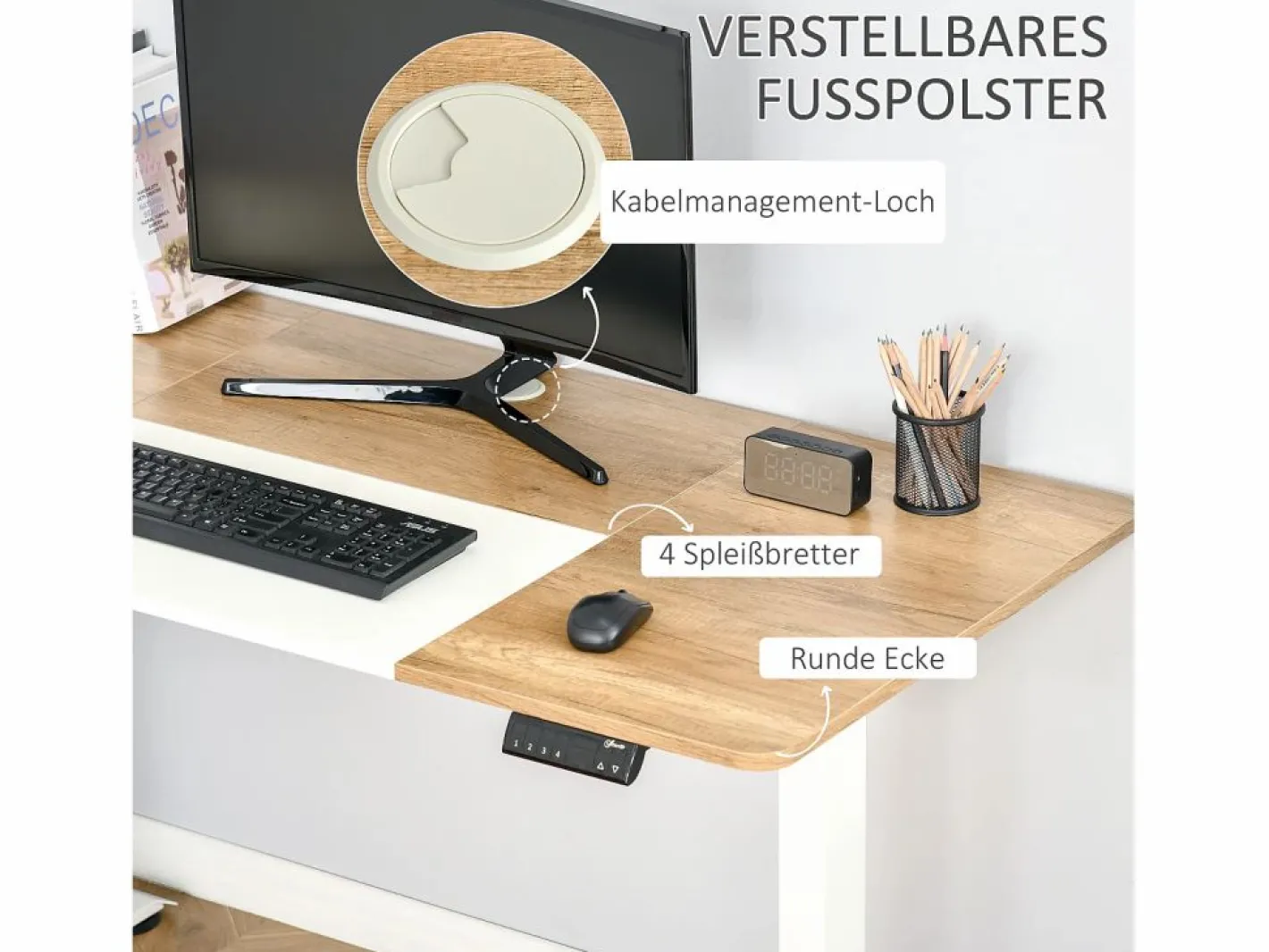Escritorio eléctrico regulable en altura, estructura de metal, y madera natural (140x70x72-116cm)^ Sale