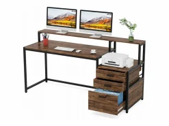 Escritorio ergonómico con cajones y soporte para monitor - 160 x 50 x 90 cm - Escritorio ergonómico con ranura para impresora - para oficina en casa^Tribesigns Online