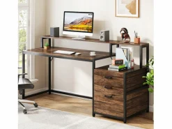 Escritorio ergonómico con cajones y soporte para monitor - 160 x 50 x 90 cm - Escritorio ergonómico con ranura para impresora - para oficina en casa^Tribesigns Online