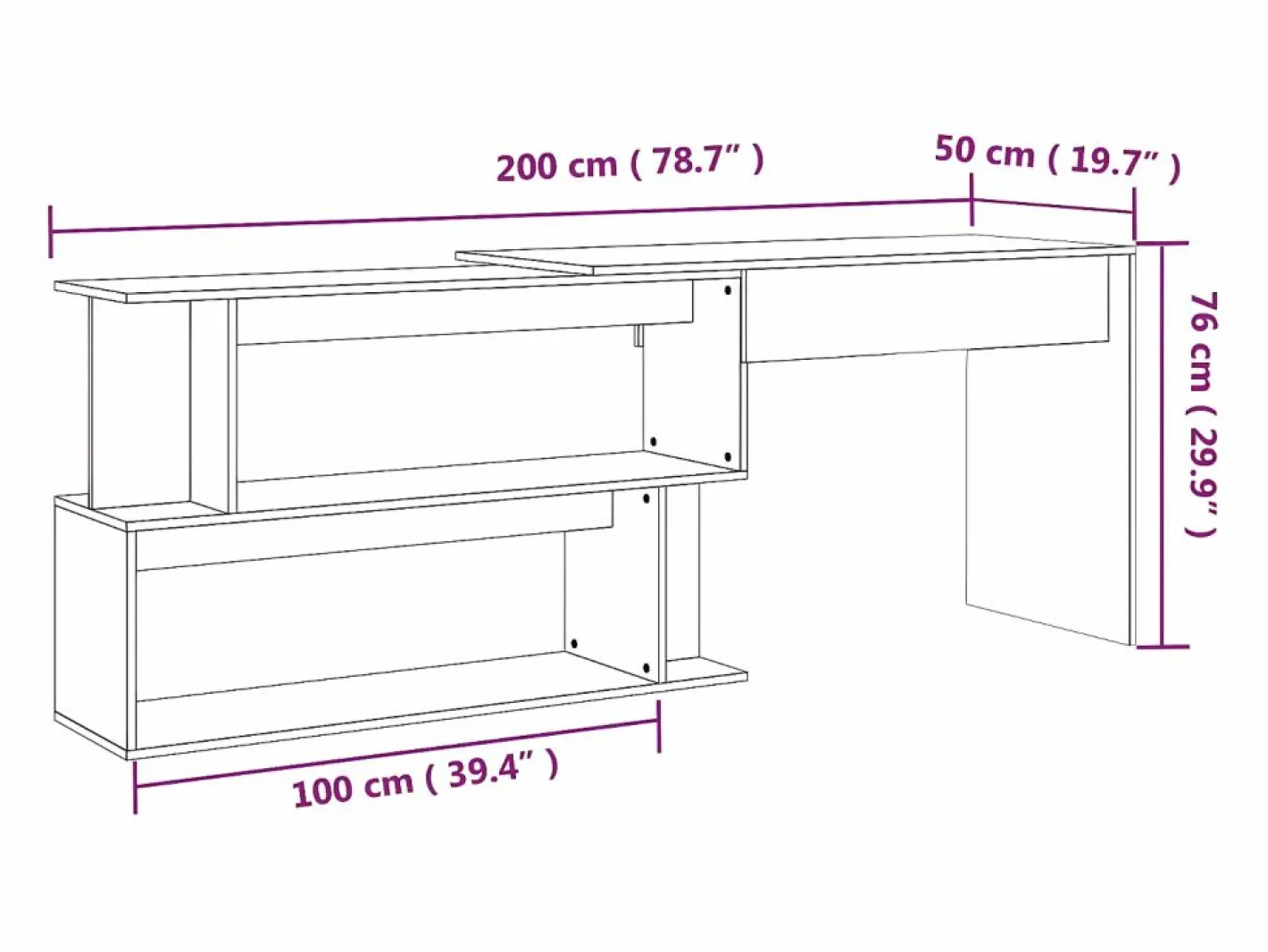 Clicnbuy Escritorio Rinconero|Escritorio esquina madera contrachapada color roble 200x50x76cm