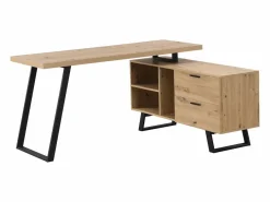 Vente-unique Escritorio esquinero con almacenamiento en MDF color natural y negro - NAYARO Negro / Color natural claro Discount