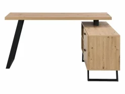 Vente-unique Escritorio esquinero con almacenamiento en MDF color natural y negro - NAYARO Negro / Color natural claro Discount