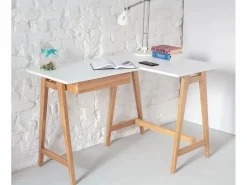 Escritorio esquinero con cajón 115x85cm Luka | Patas de fresno | Lado derecho Blanco Best