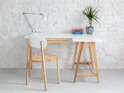 Escritorio Rinconero|Escritorio esquinero con cajón 115x85cm Luka Marrón | Patas de fresno | Lado derecho