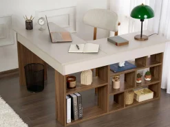 Vente-unique Escritorio esquinero con almacenamiento color beige y natural oscuro - LILEUL Color natural oscuro / Beige New