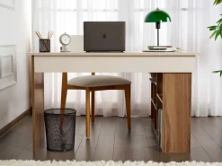 Vente-unique Escritorio esquinero con almacenamiento color beige y natural oscuro - LILEUL Color natural oscuro / Beige New