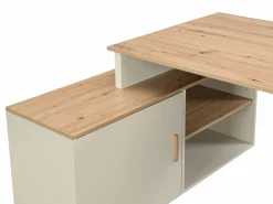 Vente-unique Escritorio Rinconero|Escritorio Tradicional|Escritorio esquinero con almacenamiento en MDF beige y natural - ROMIARA