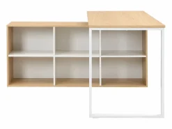 Vente-unique Escritorio Rinconero|Escritorio Tradicional|Escritorio esquinero con almacenamiento en MDF blanco y natural - NIPILI