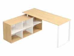 Vente-unique Escritorio Rinconero|Escritorio Tradicional|Escritorio esquinero con almacenamiento en MDF blanco y natural - NIPILI