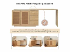 Escritorio esquinero en forma de L, mesa de ordenador con puertas de ratán, diseño moderno, blanco, 126 cm (126 x 40 x 75 cm)^ Hot