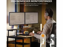 Escritorio esquinero en forma de L con 6 estantes, soporte para monitor, USB y toma de corriente, metal (137x140x139,5cm)^