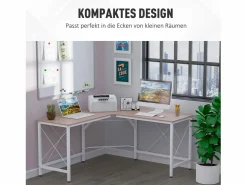 Mesa Gaming|Escritorio esquinero en forma de L, MDF, color natural (150x150x76 cm)