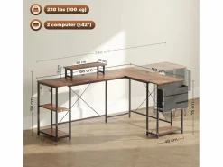 Mesa Gaming|Escritorio esquinero en forma de L con almacenaje modular, madera, marrón rústico (168x120x90cm)
