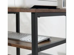 Mesa Gaming|Escritorio esquinero en forma de L, con estantes y cajón, metal, madera, marrón (135x90x79 cm)