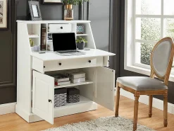 Vente-unique Escritorio estilo secreter - Estilo rústico - Pino y MDF - - CLEORE Blanco Clearance