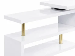 Vente-unique Escritorio Rinconero|Escritorio Tradicional|Escritorio extensible con plataforma giratoria 360° en MDF lacado y dorado - NICEPHORE II